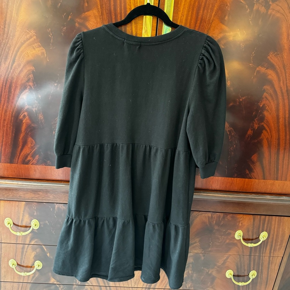 Anthropologie T.LA Savannah Puff Sleeve Mini Dress Black M Sweatshirt - Picture 6 of 11